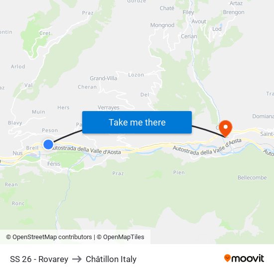 SS 26 - Rovarey to Châtillon Italy map