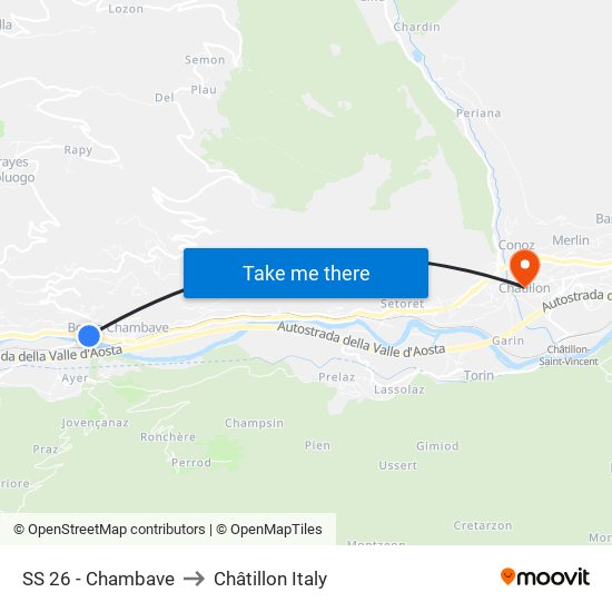 SS 26 - Chambave to Châtillon Italy map