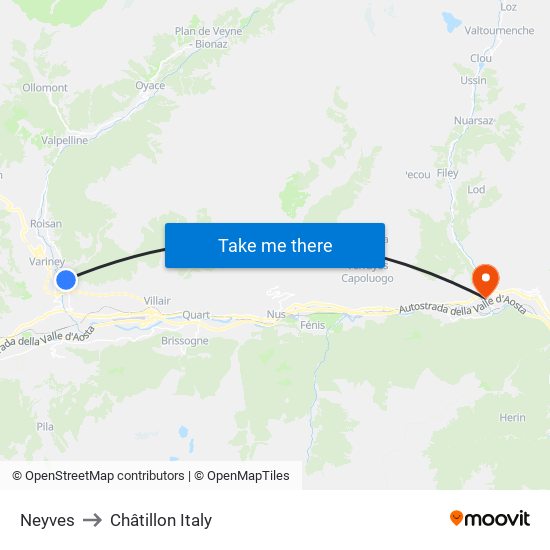 Neyves to Châtillon Italy map