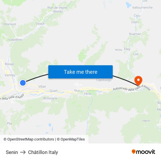 Senin to Châtillon Italy map