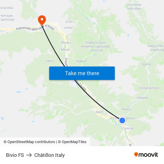 Bivio FS to Châtillon Italy map