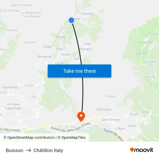 Buisson to Châtillon Italy map