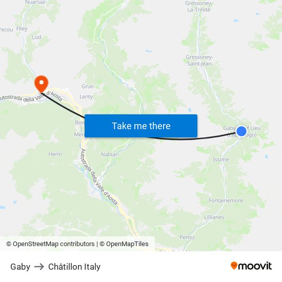 Gaby to Châtillon Italy map