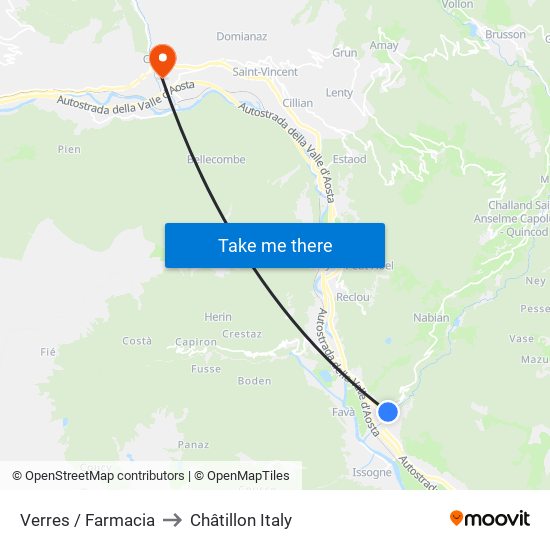 Verres / Farmacia to Châtillon Italy map