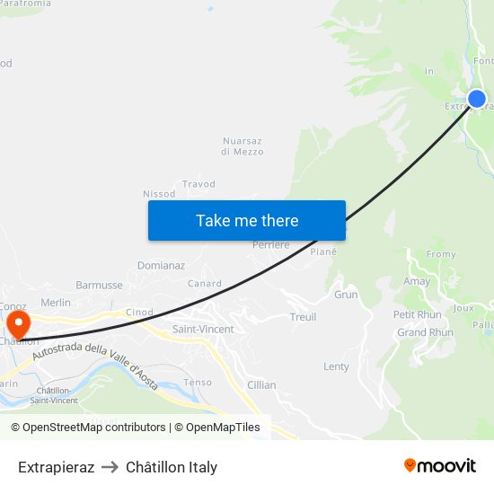 Extrapieraz to Châtillon Italy map