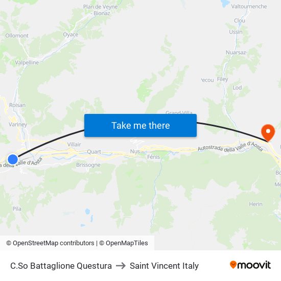 C.So Battaglione Questura to Saint Vincent Italy map