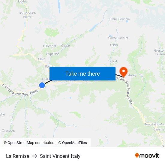 La Remise to Saint Vincent Italy map