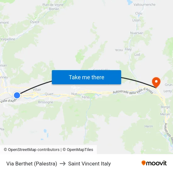 Via Berthet (Palestra) to Saint Vincent Italy map
