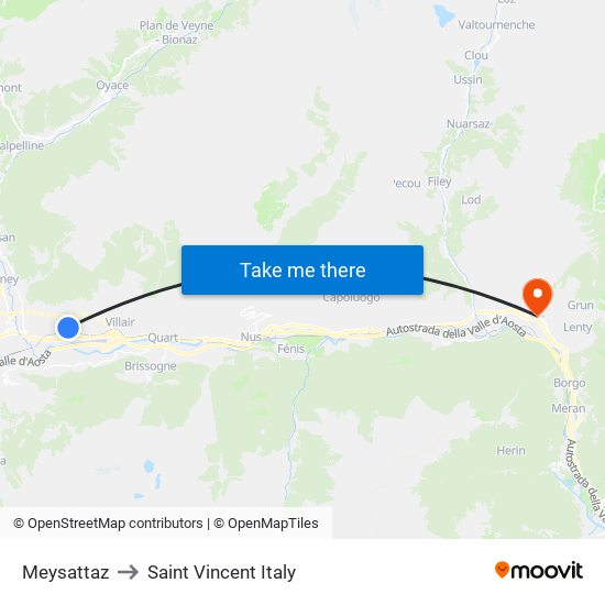 Meysattaz to Saint Vincent Italy map