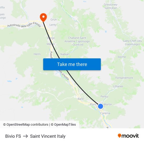 Bivio FS to Saint Vincent Italy map