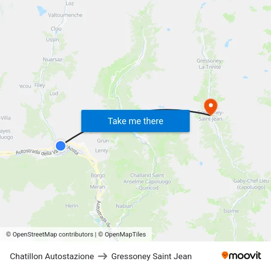 Chatillon Autostazione to Gressoney Saint Jean map