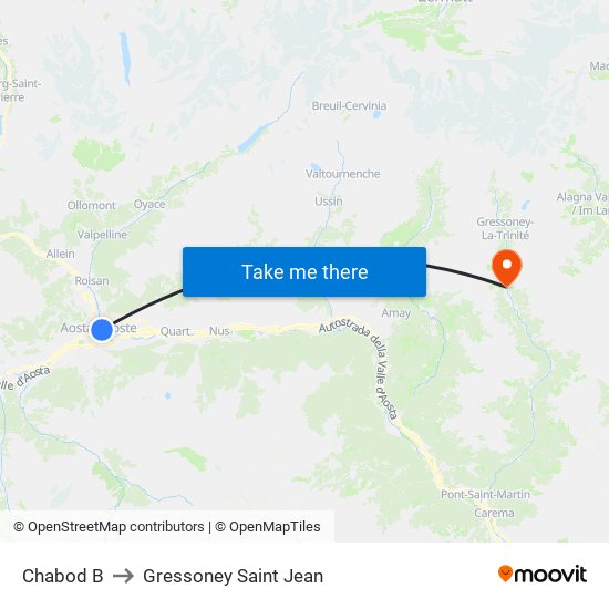 Chabod B to Gressoney Saint Jean map