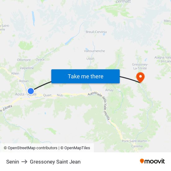 Senin to Gressoney Saint Jean map