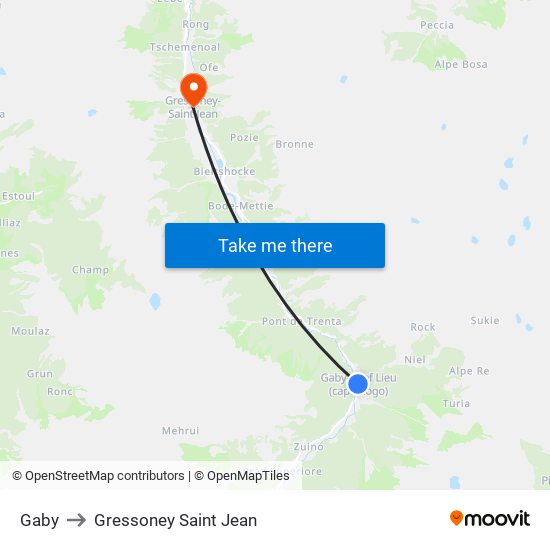 Gaby to Gressoney Saint Jean map