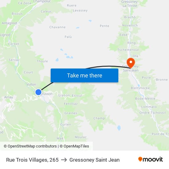 Rue Trois Villages, 265 to Gressoney Saint Jean map