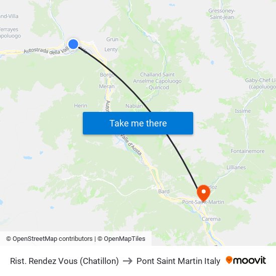 Rist. Rendez Vous (Chatillon) to Pont Saint Martin Italy map