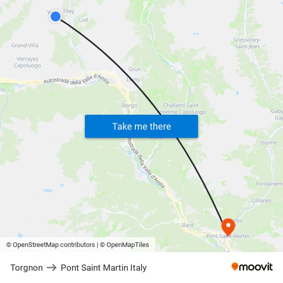 Torgnon to Pont Saint Martin Italy map