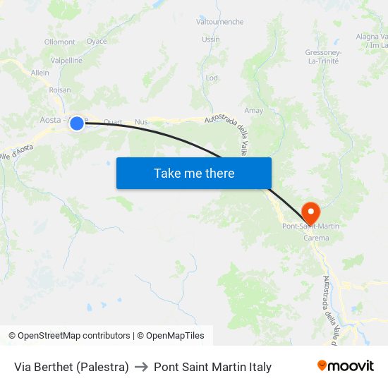 Via Berthet (Palestra) to Pont Saint Martin Italy map
