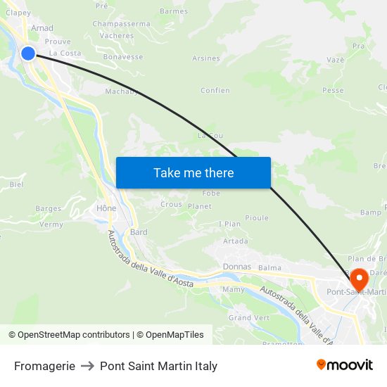 Fromagerie to Pont Saint Martin Italy map