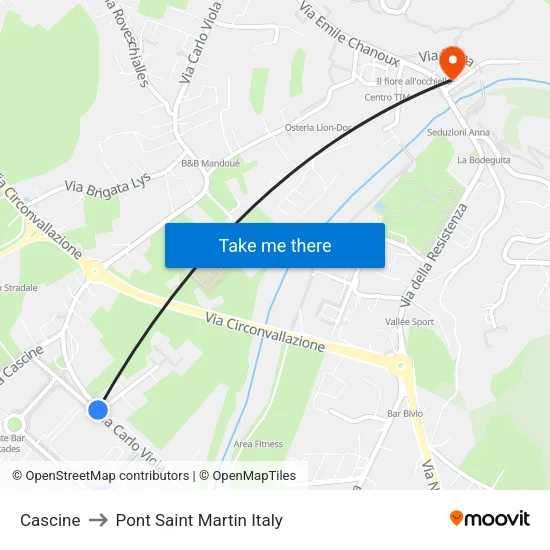 Cascine to Pont Saint Martin Italy map
