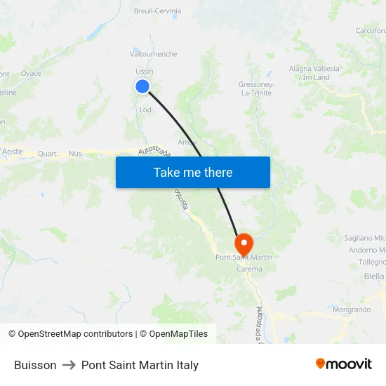 Buisson to Pont Saint Martin Italy map