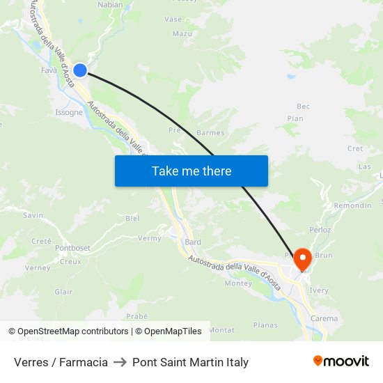 Verres / Farmacia to Pont Saint Martin Italy map