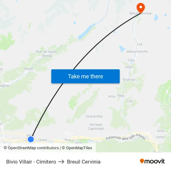 Bivio Villair - Cimitero to Breuil Cervinia map