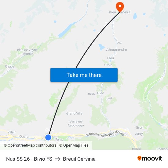 Nus SS 26 - Bivio FS to Breuil Cervinia map