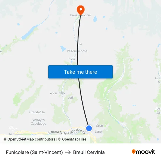 Funicular (Saint-Vincent) to Breuil Cervinia map