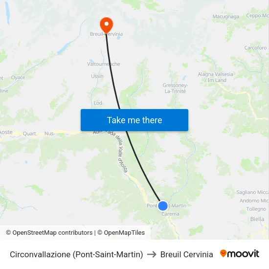 Ring Road (Pont-Saint-Martin) to Breuil Cervinia map