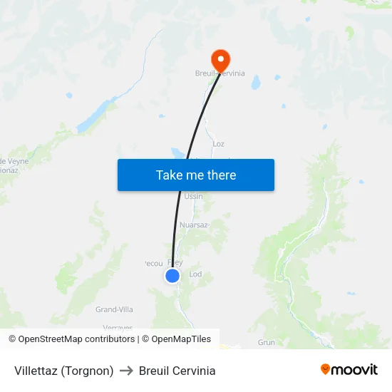 Villettaz (Torgnon) to Breuil Cervinia map