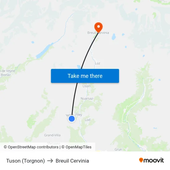 Tuson (Torgnon) to Breuil Cervinia map