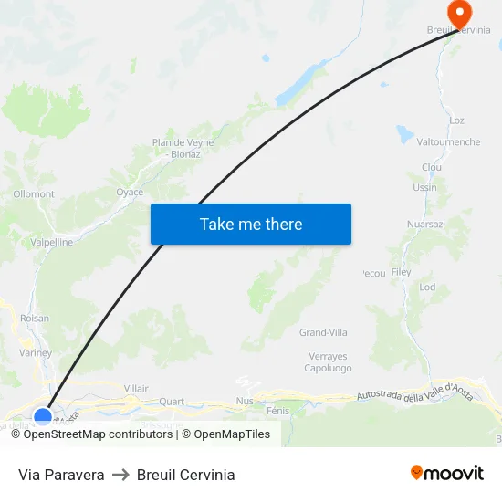 Paravera Street to Breuil Cervinia map