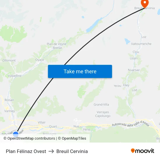 Plan Félinaz West to Breuil Cervinia map