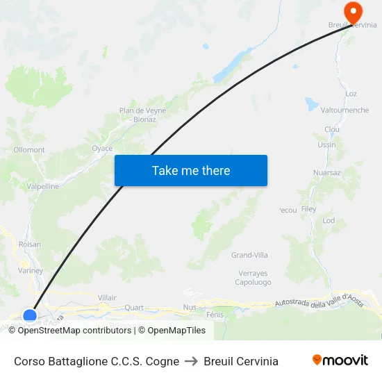 Battaglione C.C.S. Cogne Avenue to Breuil Cervinia map