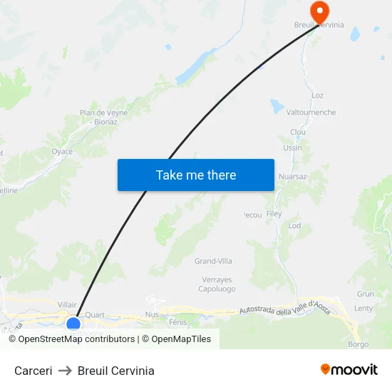 Prisons to Breuil Cervinia map