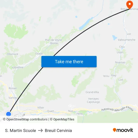 St. Martin Schools to Breuil Cervinia map