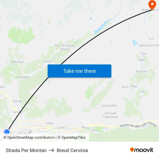 Montan Road to Breuil Cervinia map