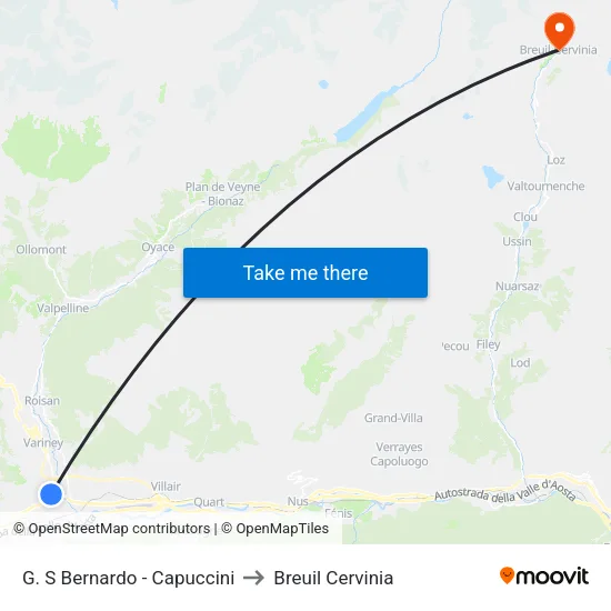 St. Bernard - Capuchins to Breuil Cervinia map