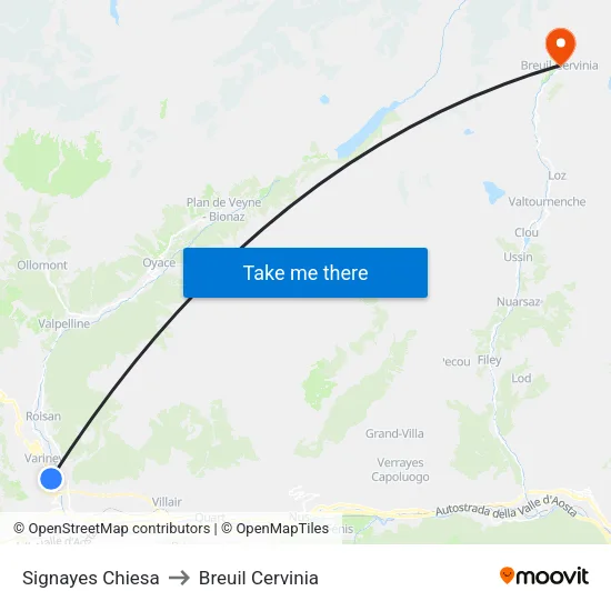 Signayes Chiesa to Breuil Cervinia map