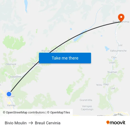 Moulin Junction to Breuil Cervinia map