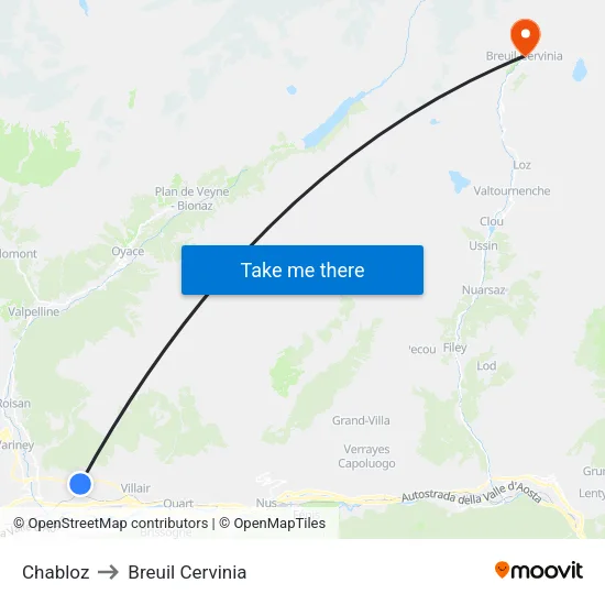 Chabloz to Breuil Cervinia map