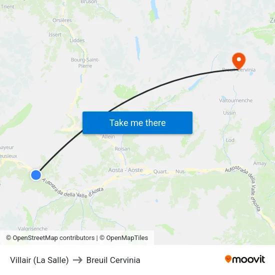 Villair (La Salle) to Breuil Cervinia map