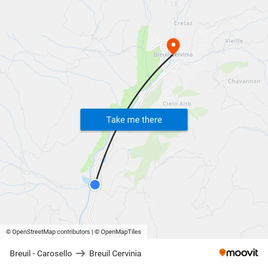 Carosello to Breuil Cervinia map