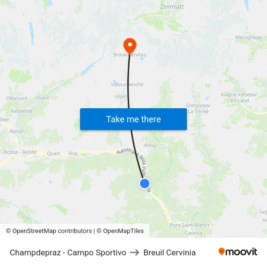 Champdepraz - Sports Field to Breuil Cervinia map