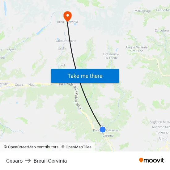 Cesaro to Breuil Cervinia map