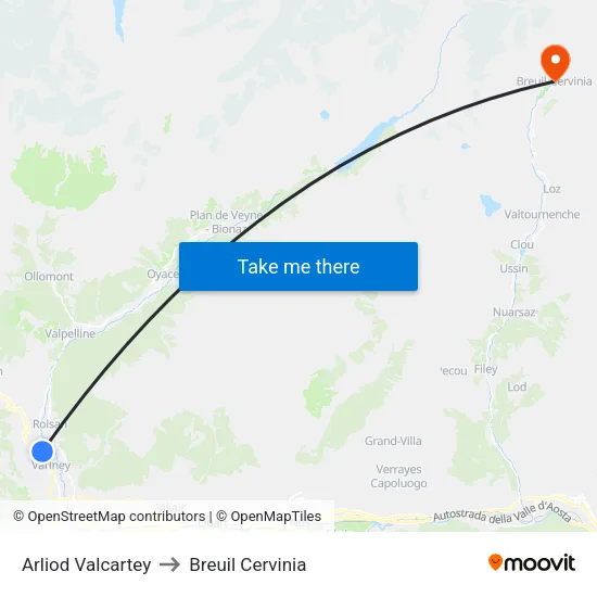 Arliod Valcartey to Breuil Cervinia map