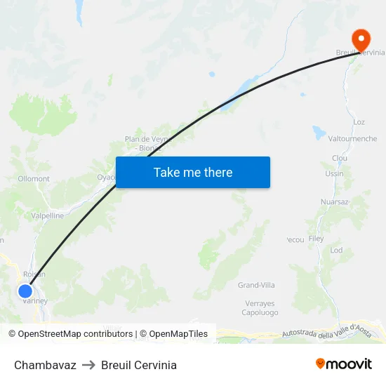 Chambavaz to Breuil Cervinia map