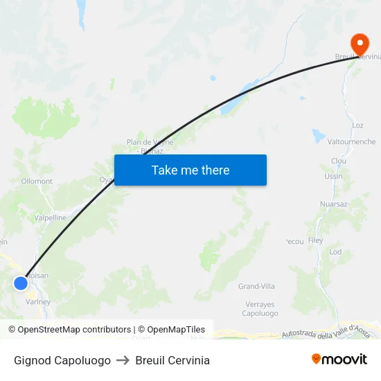 Gignod Center to Breuil Cervinia map