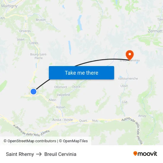 Saint Rhemy to Breuil Cervinia map